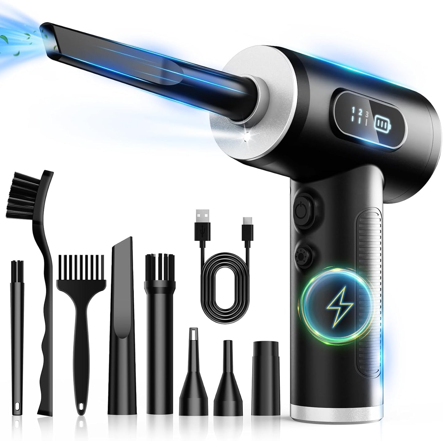 Compressed Air Duster-3 Gear Adjustable 100000RPM Electric Air Duster with LED Light
