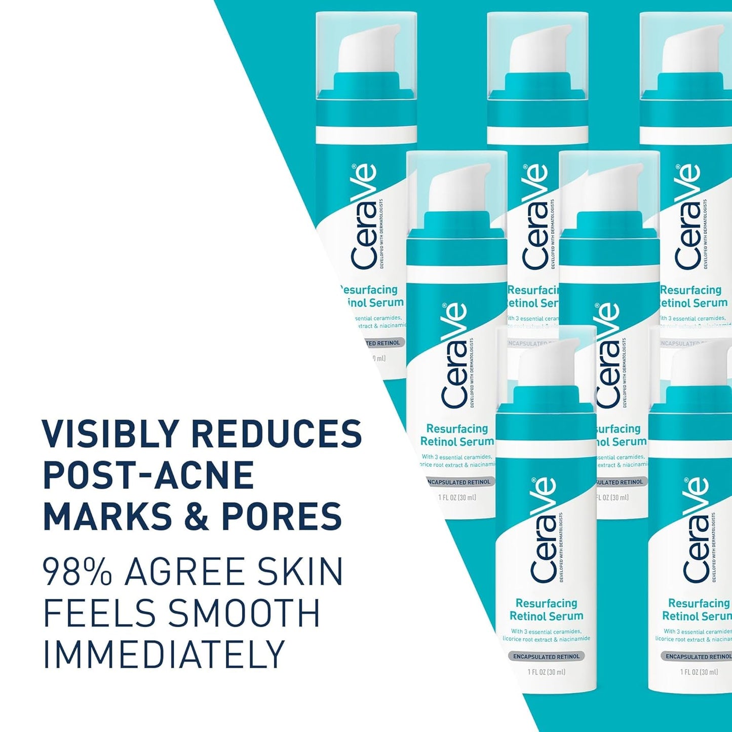 CeraVe Resurfacing Retinol Serum For Post Acne Marks, Post Acne Skin Barrier Repair, Non-Comedogenic 1 oz (30 ml)