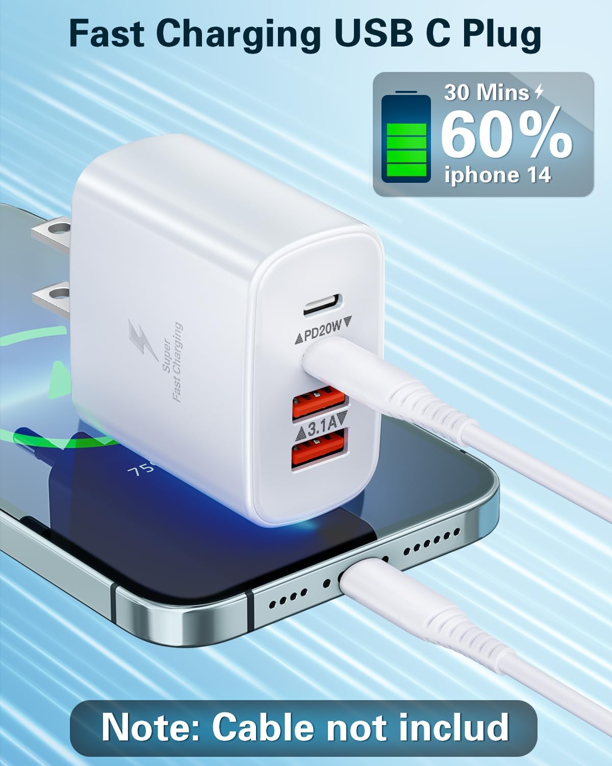 USB C Charger Block, 2-Pack 40W 4-Port USB C Wall Charger Fast Charging Dual Port hargers for iPhone 16 15 14 13 12 11 Pro Max XS,Samsung