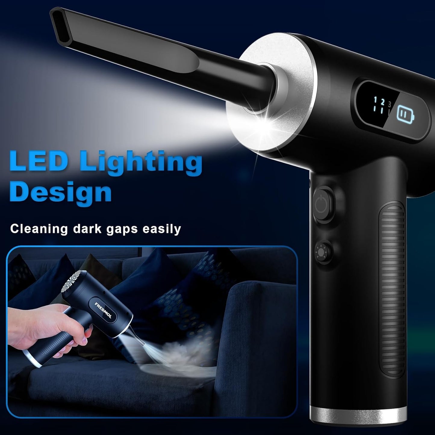 Compressed Air Duster-3 Gear Adjustable 100000RPM Electric Air Duster with LED Light