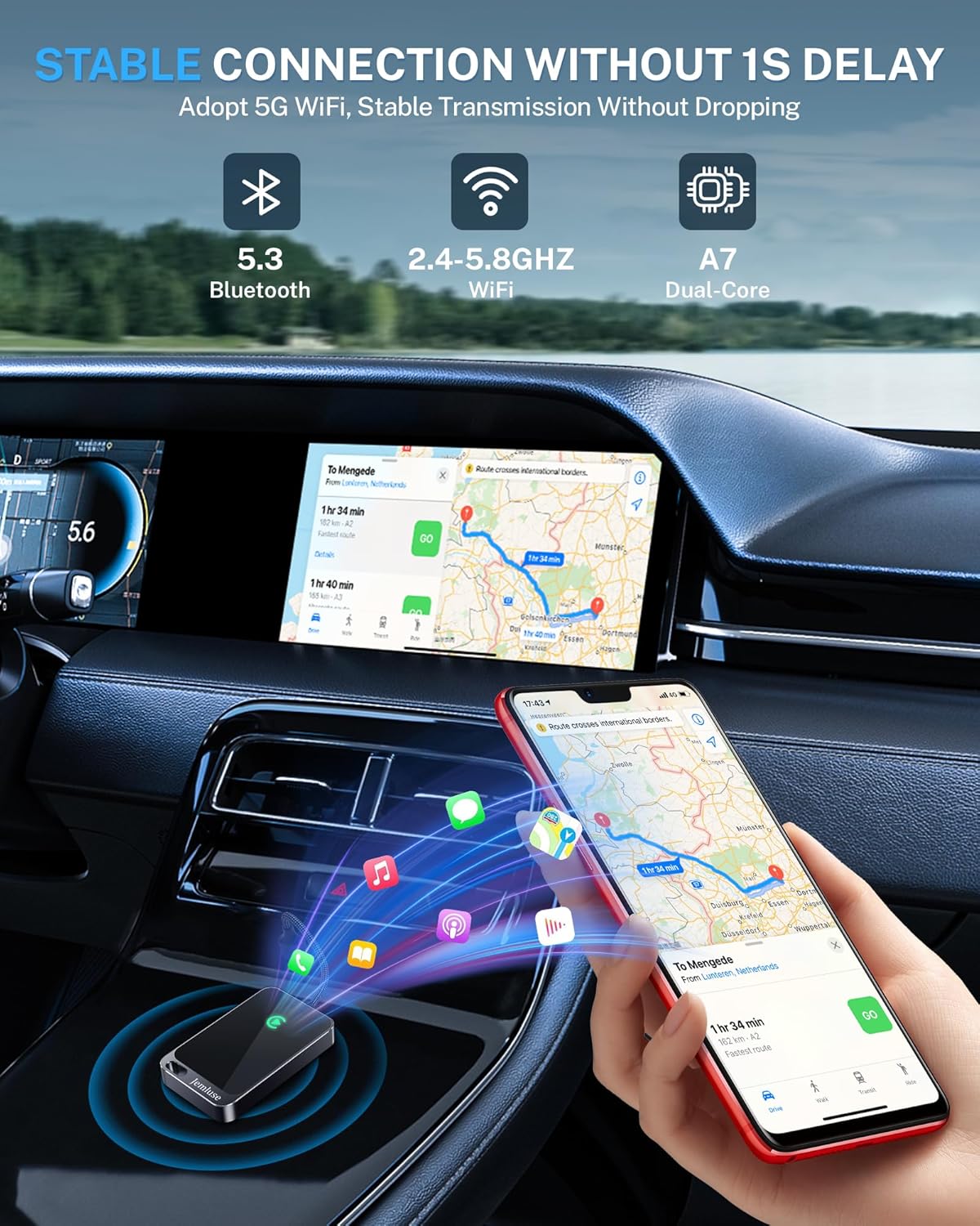 Wireless CarPlay Adapter for Apple iPhone (2024 Upgraded)Seamless Connection for Convert Wired to Wireless Car Play Adapter
