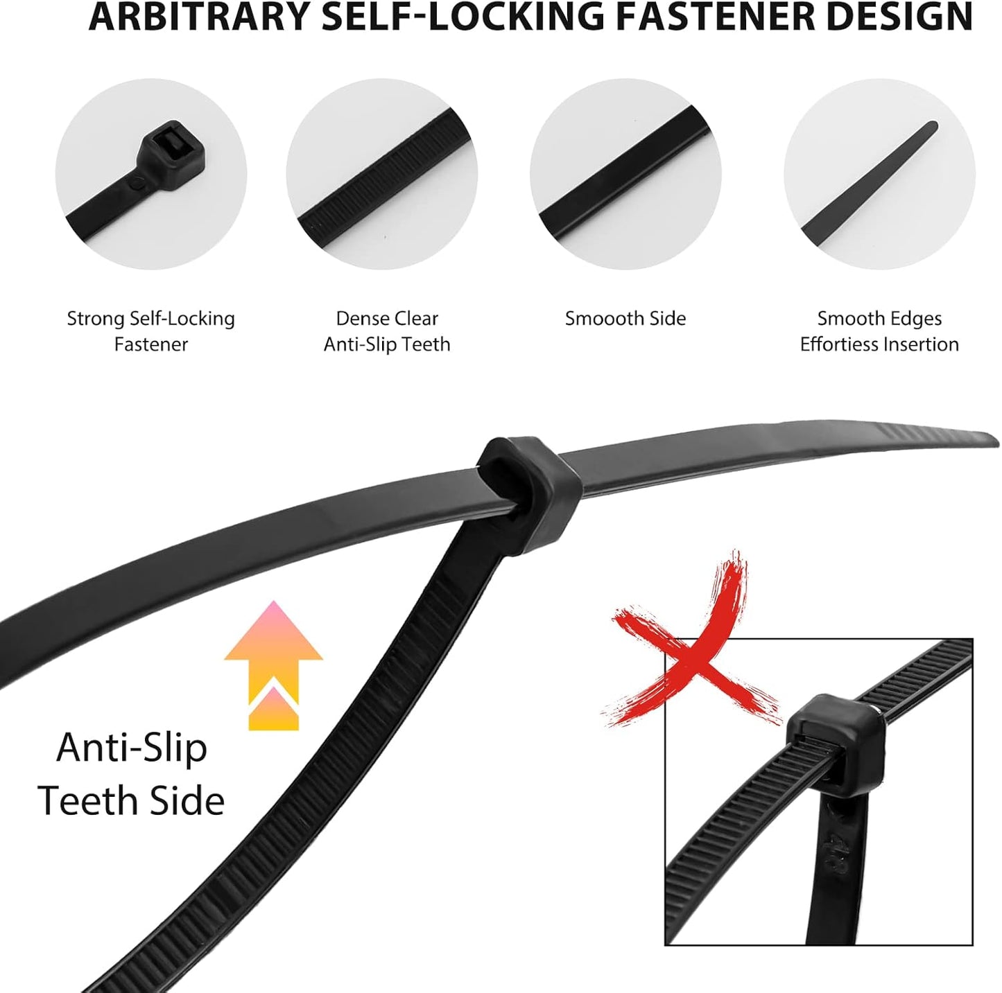 Cable Zip Ties,400 Pack Black Assorted Sizes 12+8+6+4 Inch,Multi-Purpose