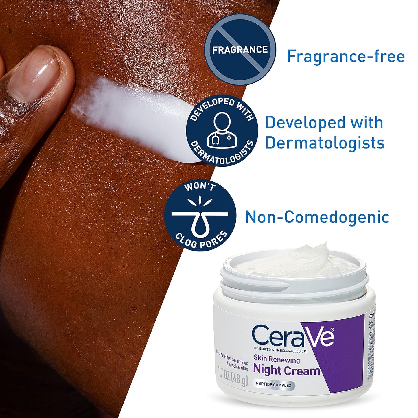 CeraVe Skin Renewing Night Cream and Hyaluronic Acid Moisturizer for Face, 1.7 Ounce