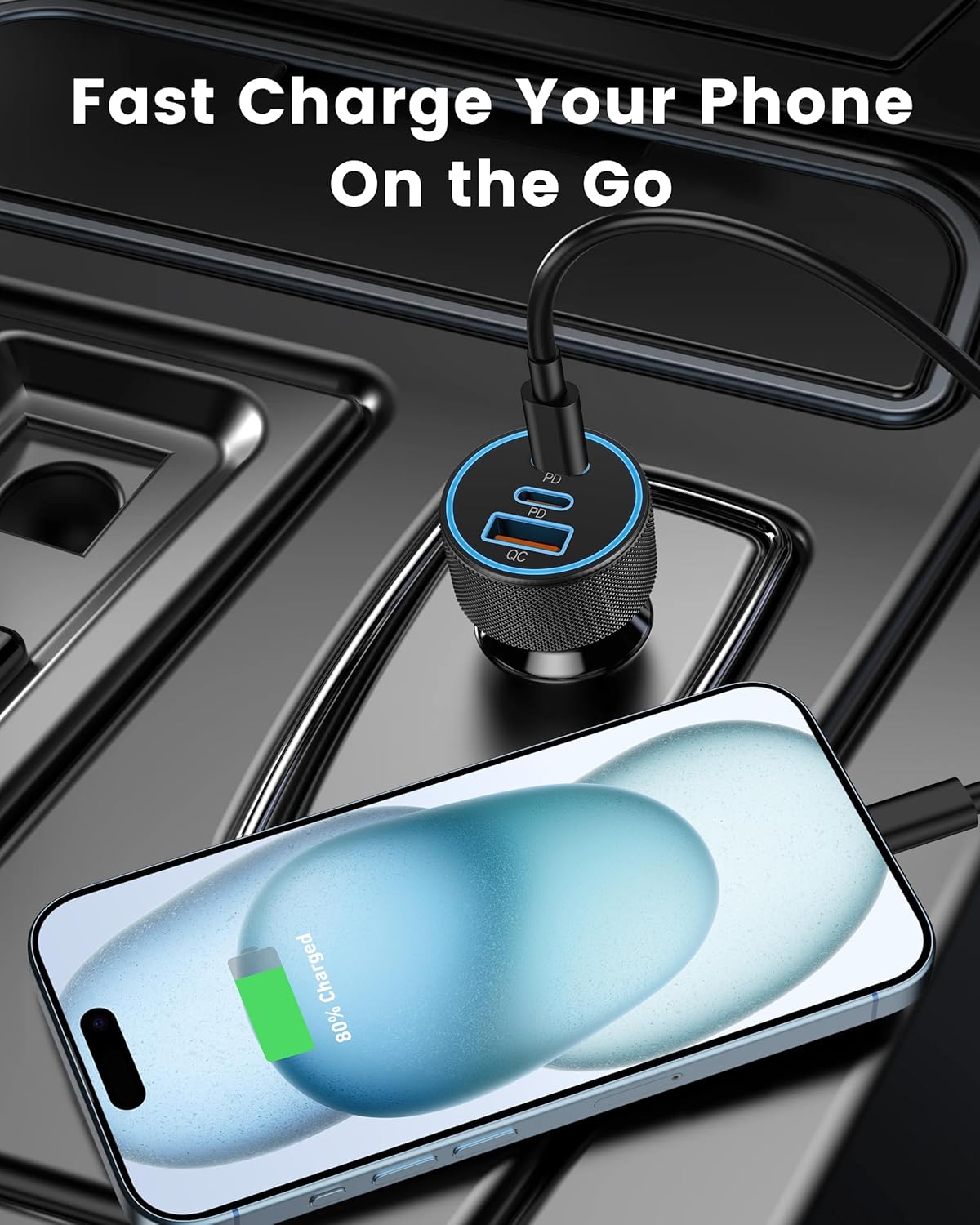 USB C Car Charger, 3-Port 67W Dual USB-C & USB-A Car Power Adapter PD/QC Fast Charging Cigarette Lighter