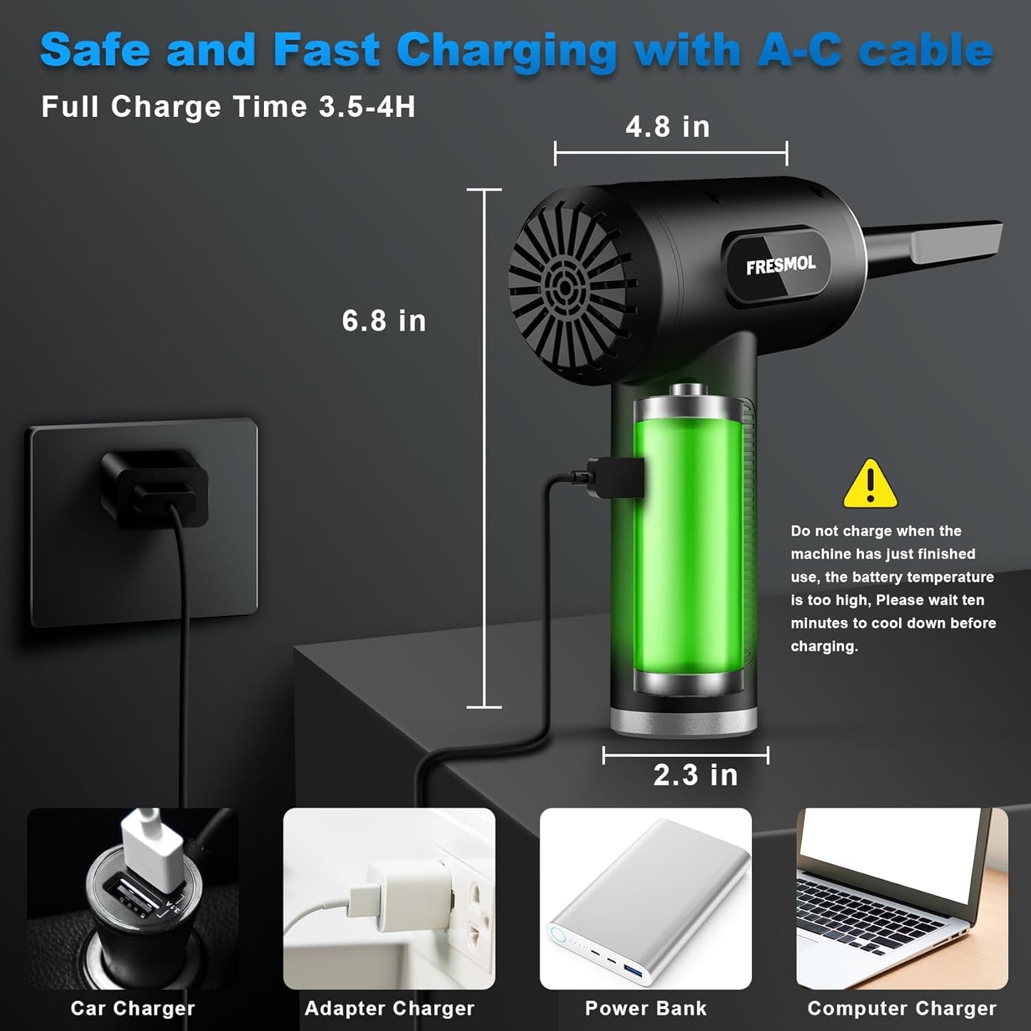 Compressed Air Duster-3 Gear Adjustable 100000RPM Electric Air Duster with LED Light
