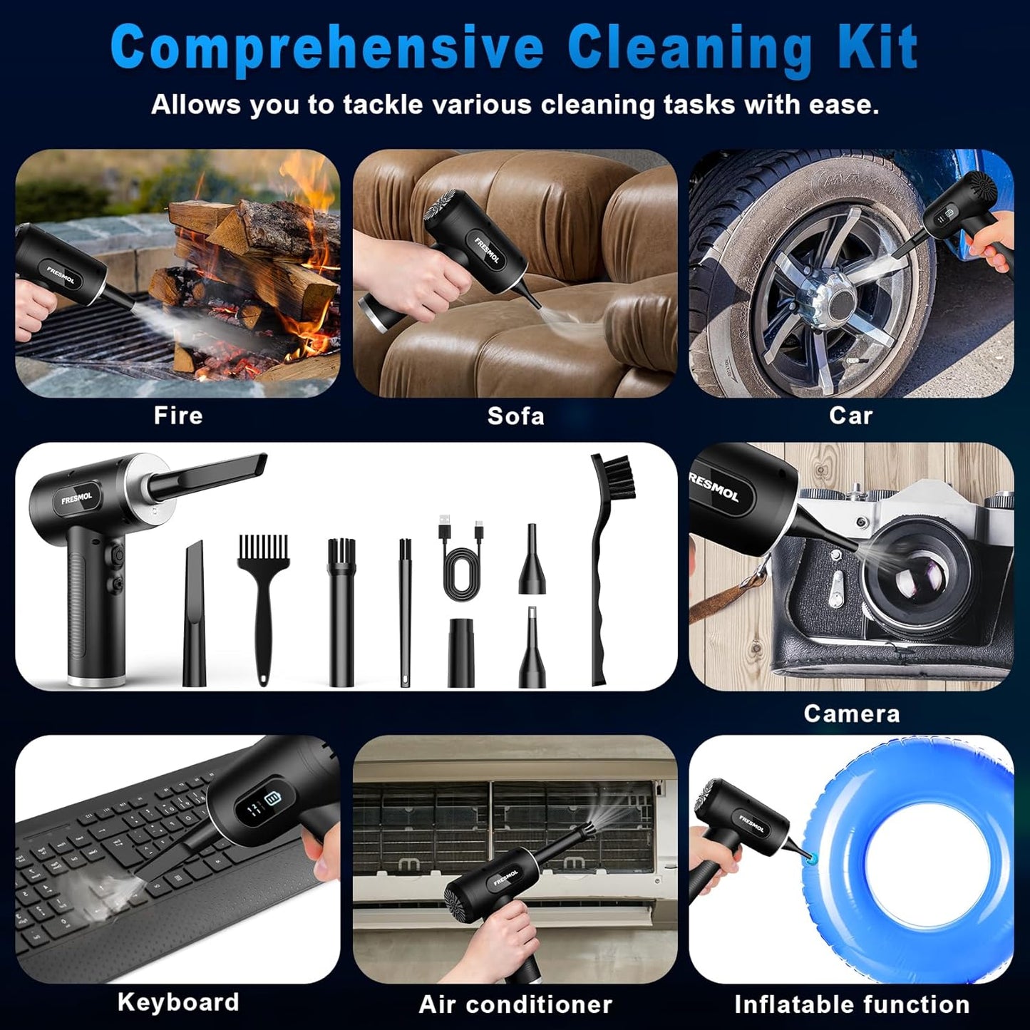 Compressed Air Duster-3 Gear Adjustable 100000RPM Electric Air Duster with LED Light