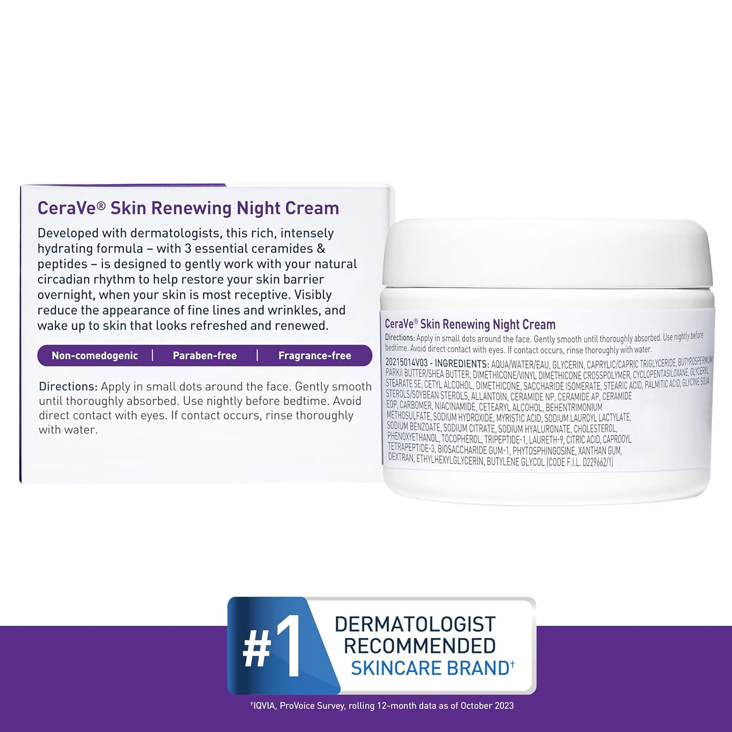 CeraVe Skin Renewing Night Cream and Hyaluronic Acid Moisturizer for Face, 1.7 Ounce