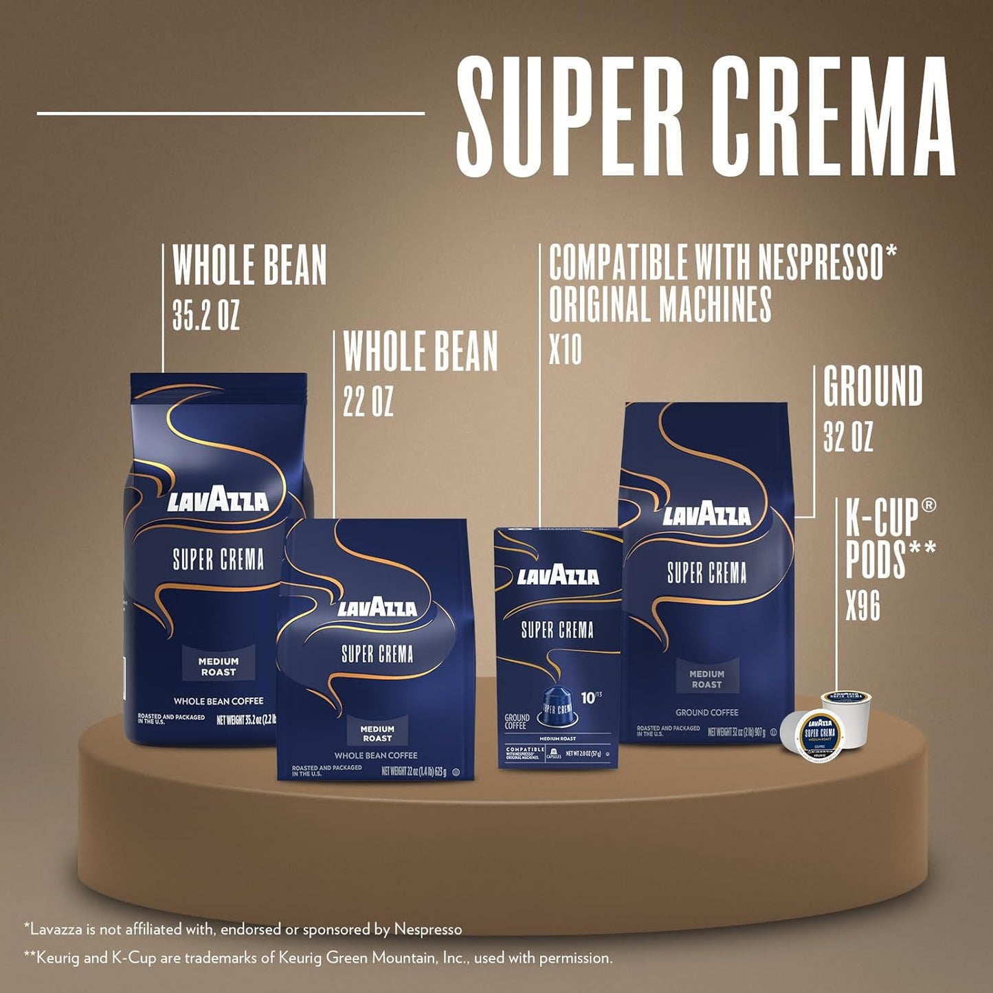 Lavazza Super Crema Whole Bean Coffee, Medium Espresso Roast 2.2 lb Bag