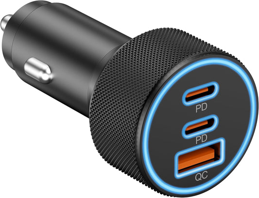 USB C Car Charger, 3-Port 67W Dual USB-C & USB-A Car Power Adapter PD/QC Fast Charging Cigarette Lighter