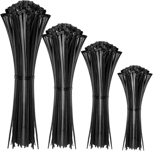 Cable Zip Ties,400 Pack Black Assorted Sizes 12+8+6+4 Inch,Multi-Purpose