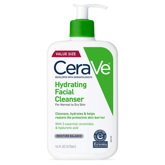 "CeraVe Hydrating Facial Cleanser – Value Size, for Normal to Dry Skin, Hyaluronic Acid + Ceramides + Glycerin 16 oz