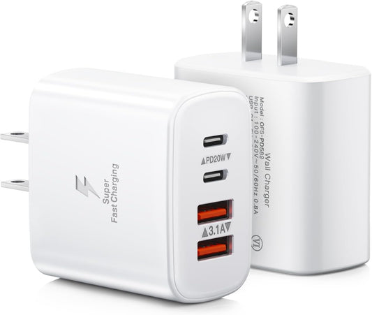 USB C Charger Block, 2-Pack 40W 4-Port USB C Wall Charger Fast Charging Dual Port hargers for iPhone 16 15 14 13 12 11 Pro Max XS,Samsung