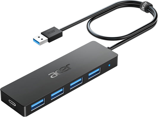 Acer USB Hub 4 Ports, Multiple USB 3.0 Hub, USBA Splitter for Laptop with Type C Power Port
