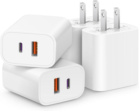 4 Pack USB C Charger Block Fast Charging Multiport Adpater [PD 20W USB-C & QC 3.0 USB-A Port] for i Phone 16/15/14/13/12/11/X/8, i Pad, Sam Sung, Google, Galaxy