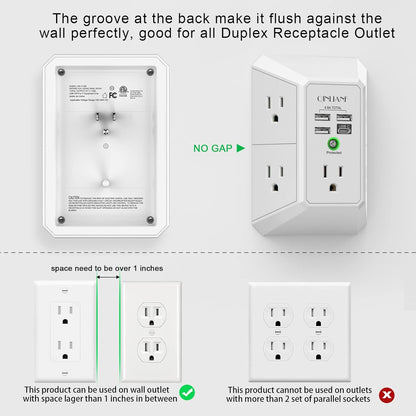 Wall Charger, Surge Protector, QINLIANF 5 Outlet Extender with 4 USB Charging Ports