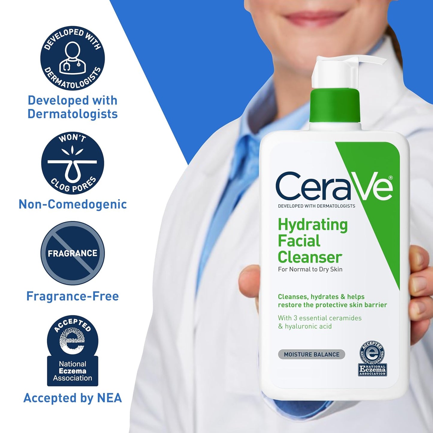 "CeraVe Hydrating Facial Cleanser – Value Size, for Normal to Dry Skin, Hyaluronic Acid + Ceramides + Glycerin 16 oz