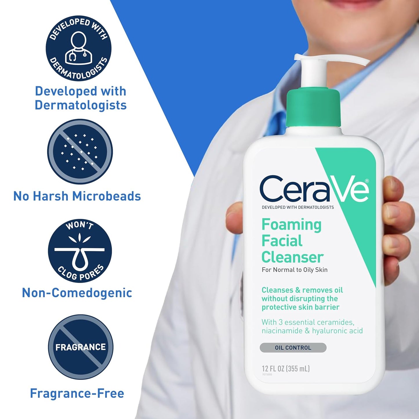 CeraVe Foaming Facial Cleanser, Daily Face Wash for Oily Skin,on-Drying Oil Control Face Wash, 16 Fluid Ounces