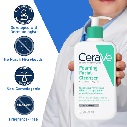 CeraVe Foaming Facial Cleanser, Daily Face Wash for Oily Skin,on-Drying Oil Control Face Wash, 16 Fluid Ounces