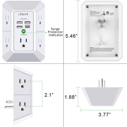 Wall Charger, Surge Protector, QINLIANF 5 Outlet Extender with 4 USB Charging Ports